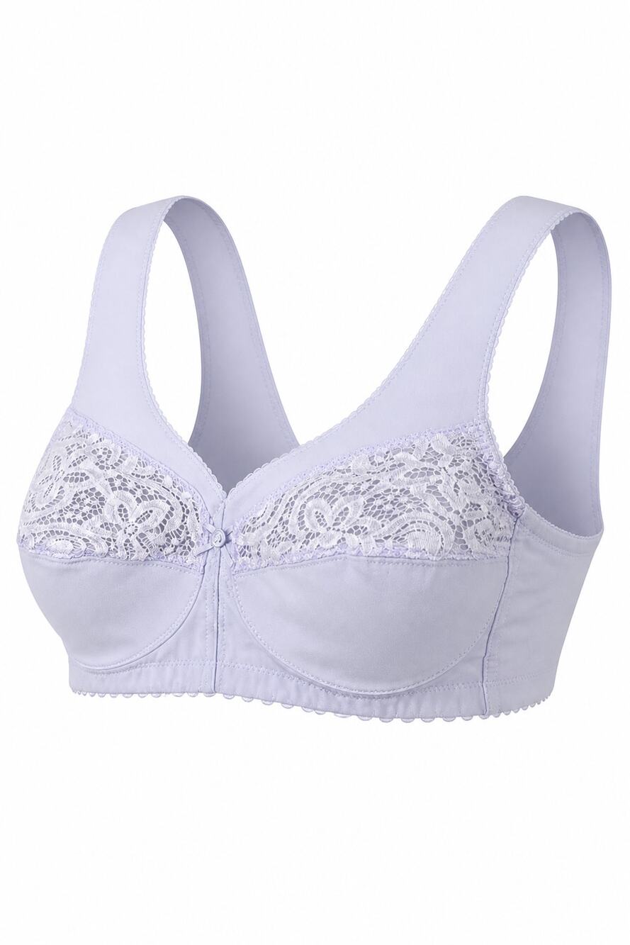 Glamorise MagicLift Cotton Support Wirefree Bra 1200 Lilac Purple SZ 38B Lace